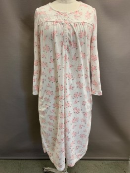 Womens, Nightgown, CHARTER CLUB, White, Pink, Hot Pink, Gray, Polyester, Floral, XL, L/S, Wide Neck, B.F., Lace Band