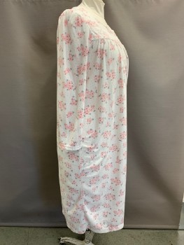 CHARTER CLUB, White, Pink, Hot Pink, Gray, Polyester, Floral, L/S, Wide Neck, B.F., Lace Band