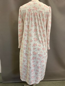 CHARTER CLUB, White, Pink, Hot Pink, Gray, Polyester, Floral, L/S, Wide Neck, B.F., Lace Band