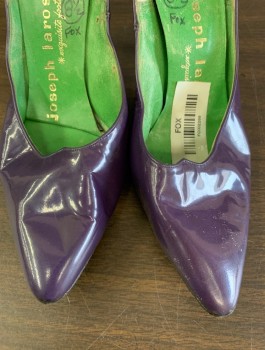 Womens, Shoe, JOSEPH LAROSE, Dk Purple, Leather, Solid, 8.5, Heels, Patent Leather, Rounded Point Toe, with Scallop Detail at Center Front Foot Opening, 4" Stiletto Heel, **White Paint on Toe
