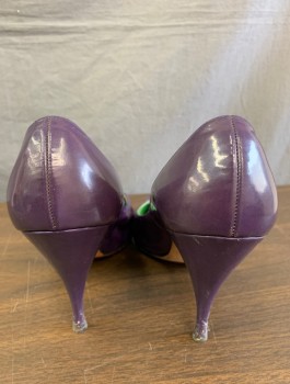 Womens, Shoe, JOSEPH LAROSE, Dk Purple, Leather, Solid, 8.5, Heels, Patent Leather, Rounded Point Toe, with Scallop Detail at Center Front Foot Opening, 4" Stiletto Heel, **White Paint on Toe