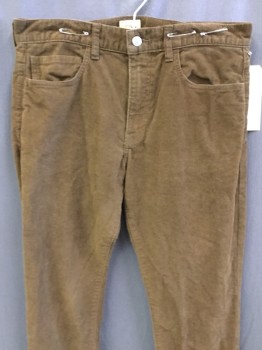 J CREW, Brown, Cotton, Solid, Corduroy, Flat Front, 5 + Pockets, Zip Front,