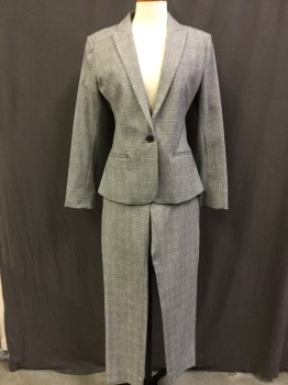 Womens, Suit, Jacket, BANANA REPUBLIC, Black, White, Cotton, 2 Color Weave, Grid , 6, Single Breasted, 1 Button, Peaked Lapel, 3 Pockets,
