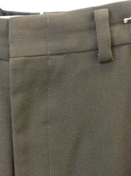 Mens, Slacks, N/L, Brown, Polyester, Cotton, Solid, Ins:30, W:32, Twill, Flat Front, Zip Fly, 4 Pockets, Straight Leg,