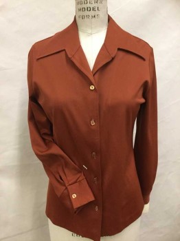 Womens, Blouse, KOKO, Rust Orange, Polyester, Solid, B 34, BLOUSE:  Dark Rust, Collar Attached, Button Front, Long Sleeves, See Photo Attached,