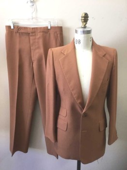 BROOKFIELD CLOTHES, Rust Orange, Polyester, Solid, Single Breasted, Notched Lapel, 2 Buttons, 4 Pockets,