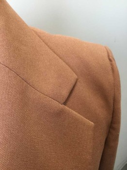 Mens, 1970s Vintage, Suit, Jacket, BROOKFIELD CLOTHES, Rust Orange, Polyester, Solid, 38R, Single Breasted, Notched Lapel, 2 Buttons, 4 Pockets,