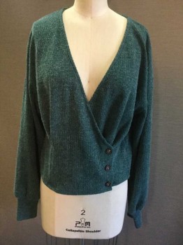 Womens, Sweater, ASTR, Green, Rayon, Polyester, Heathered, S, Heathered Green, V-neck, 3 Buttons Off to Side Cardigan, See Photo Attached,