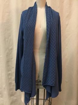 KAREN SCOTT, Blue, Rayon, Polyester, Heathered, Heather Blue, Large Open Collar Attached with Open Work Detail