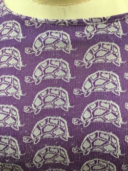 N/L, Purple, White, Polyester, Novelty Pattern, Purple W/White Turtles, Short Sleeve,  Wide Round Neck, Hem Below Knee, Zipper At Center Back, Late 1960's