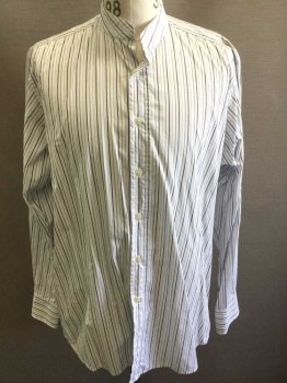 Mens, Dress Shirt, N/L, White, Lt Blue, Multi-color, Cotton, Stripes - Pin, Slv:35, N:15.5, White with Light Blue, Gray and Charcoal Pin Stripes of Assorted Widths, B.F., L/S, Band Collar, No Pocket, Short French Cuffs,  with Matching Detached Collar, MULTIPLES