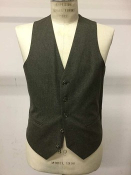 Mens, 1980s Vintage, Suit, Vest, GIVENCHY, Olive Green, Wool, Solid, 40, V-neck, 5 Buttons, Multiples,