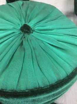 Womens, Purse, N/L MTO, Forest Green, Solid, Forest Green Gathered/Pleated Chiffon in Starburst Formation, Velvet Sides, Handle, and Bow at Bottom, Circular Shape, No Closures at Opening, Made To Order Reproduction