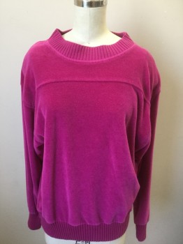 Womens, Sweatshirt, SK SPORT, Fuchsia Pink, Cotton, Polyester, Solid, B: 42, S, Plush Terrycloth, Pullover, Long Sleeves, Padded Shoulders, Yoke at Upper Chest in Front, Rib Knit Cuffs, Collar and Waist,