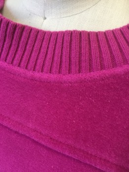Womens, Sweatshirt, SK SPORT, Fuchsia Pink, Cotton, Polyester, Solid, B: 42, S, Plush Terrycloth, Pullover, Long Sleeves, Padded Shoulders, Yoke at Upper Chest in Front, Rib Knit Cuffs, Collar and Waist,