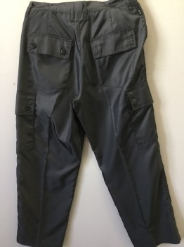 BC ETHIC, Pewter Gray, Nylon, Polyester, Solid, Flat Front, Zip Front, Belt Loops, Cargo Pockets