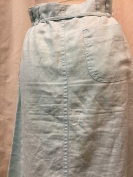 Womens, Skirt, Knee Length, H & M, Mint Green, Cotton, Linen, Solid, 4, Pencil with Center Seam, Zip Fly at Front, Skinny Self Belt at Waist. Stain at Back of Skirt.