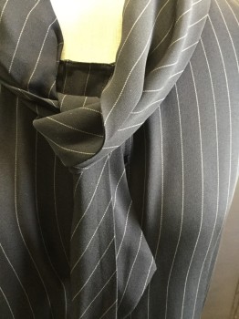 Womens, Top, THEORY, Black, Gray, Silk, Stripes - Pin, Solid, S, Collar Attached, with Tie , Sleeveless