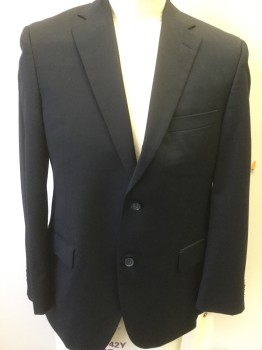 SAVILLE ROW, Navy Blue, Wool, Solid, 2 Buttons,  Notched Lapel, 3 Pockets,