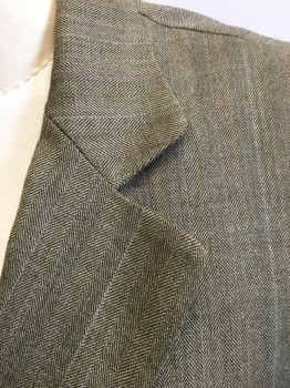 Womens, Suit, Jacket, JONES NEW YORK, Tan Brown, Olive Green, Lt Pink, Wool, Viscose, Herringbone, Stripes - Pin, 4, Olive and Tan Herringbone with Light Pink and White Pinstripes, Single Breasted, Notched Lapel, 2 Buttons, 2 Pockets, Small Shoulder Pads, Fitted, Solid Olive Lining