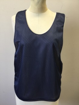 Unisex, Jersey, A4, Navy Blue, White, Polyester, Solid, S, Reversible Mesh with Open Holes Texture, One Side is Navy, Other Side is White, Sleeveless, Scoop Neck, Cropped Length **Multiples **Barcode Located Between Layers Near Side Hem