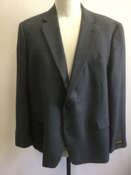 Mens, Sportcoat/Blazer, OAK HILL, Dk Gray, Charcoal Gray, Wool, Polyester, 2 Color Weave, 3XL, 54/56R, Single Breasted Notched Lapel, 2 Buttons, 3 Pockets, Lining is Black with Self Paisley Pattern
