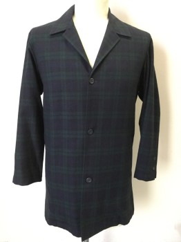 N/L, Navy Blue, Dk Green, Wool, Plaid, Button Front, Collar Attached, Notched Lapel, 2 Pockets