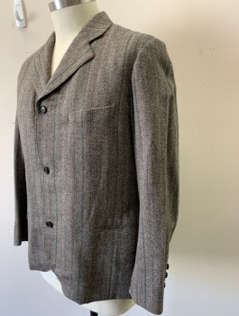 SIAM COSTUMES , Brown, Red Burgundy, Teal Green, Wool, Stripes - Pin, Herringbone, Single Breasted, 3 Buttons,  Notched Lapel, 3 Pockets, Maroon Partial Lining, Made To Order Sack Suit