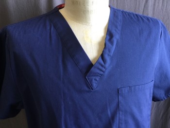 DICKIES, Navy Blue, Cotton, Polyester, Solid, V-neck, Short Sleeves, 1 Pocket