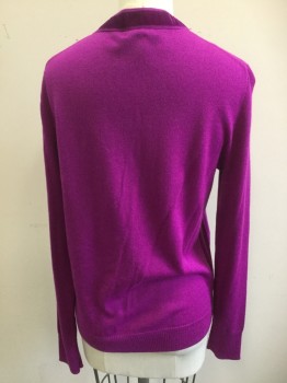 J CREW, Violet Purple, Wool, Acrylic, Solid, Button Front, Velvet Ribbon Trim, 2 Pockets, Long Sleeves,