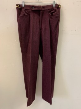 Mens, 1960s Vintage, Suit, Pants, NL, Red Burgundy, Black, Wool, 2 Color Weave, 30/29, Top Pockets, Zip Front, Pleat Front, Belted Side with Gold Buckle