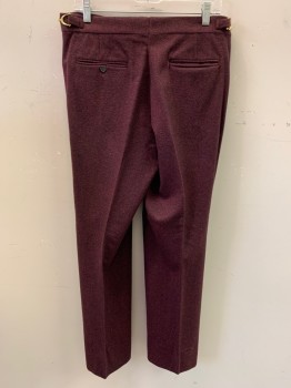 Mens, 1960s Vintage, Suit, Pants, NL, Red Burgundy, Black, Wool, 2 Color Weave, 30/29, Top Pockets, Zip Front, Pleat Front, Belted Side with Gold Buckle