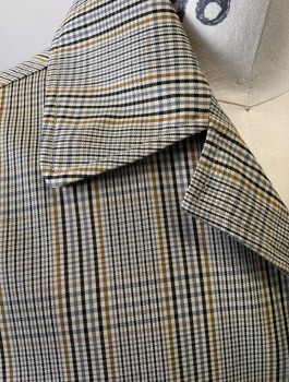 Mens, Coat, Trenchcoat, SANDRO, Ecru, Brown, Gray, Black, Cotton, Plaid, 38, S, Single Breasted, Covered Button Placket, Collar Attached, 2 Pockets