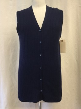 BELFORD, Navy Blue, Silk, Cashmere, Solid, Button Front, Ribbed