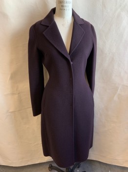 TAHARI, Dk Purple, Wool, Nylon, Solid, Snaps Down Front, Collar Attached, Notched Lapel, 2 Pockets