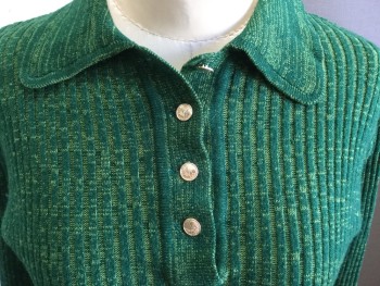 N/L, Green, Lt Green, Acrylic, Heathered, Rib Knit, Long Sleeves, Collar Attached, Button Placket, Pullover,
