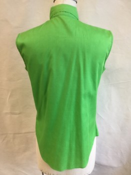 Womens, Blouse, SEARS, Lime Green, Cotton, Solid, B:36, Collar Attached,  Button Down, `Button Front, Sleeveless, Curved Hem