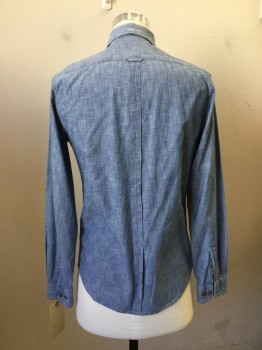 BEN SHERMAN, Lt Blue, Cotton, Heathered, Long Sleeves, Button Front, Button Down Collar Attached, 1 Pocket, Chambray,