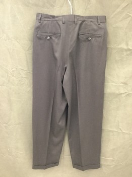 CLAIBORNE, Charcoal Gray, Wool, Solid, Double Pleats, Zip Fly, 4 Pockets, Belt Loops, Cuffed Hem