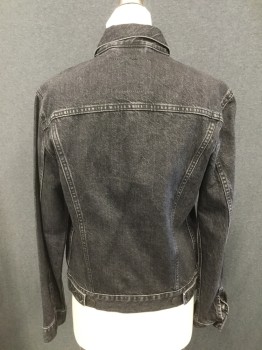 Mens, Jean Jacket, LEVI'S, Faded Black, Cotton, Solid, XS, Button Front, Collar Attached, Long Sleeves, Yoke 4 Pockets, Button Tabs Back Waist