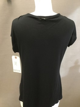 Womens, Top, MATTY M, Black, Rayon, Metallic/Metal, Solid, M, Pull Over, Cap Sleeve, Cowl,  Metal Studs & Chain Detail  on Shoulders,