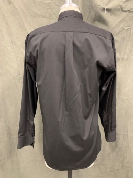 Unisex, Shirt, CHURCH WEAR, Black, Poly/Cotton, Solid, 34/35, 15, Button Front with Hidden Placket, Long Sleeves, Collar Attached Tacked Down, 1 Pocket, Priest, Clergy
