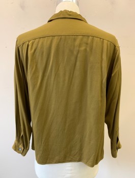 N/L, Dk Olive Grn, Cotton, Solid, Gabardine, Long Sleeves, Button Front, Collar Attached, 2 Patch Pockets with Flaps,