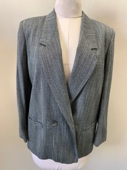 DE ANTONE, Gray, Charcoal Gray, Wool, Silk, Herringbone, Double Breasted, Notched Lapel, 3 Pockets, Shoulder Pads