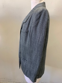 DE ANTONE, Gray, Charcoal Gray, Wool, Silk, Herringbone, Double Breasted, Notched Lapel, 3 Pockets, Shoulder Pads