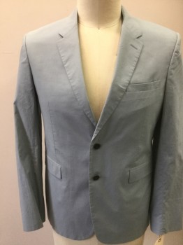 BURBERRY, Lt Gray, Cotton, Solid, 2 Buttons,  Notched Lapel, 3 Pockets,