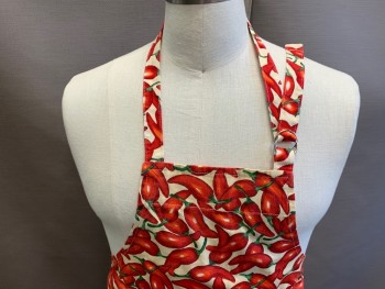 N/L, Cream, Red, Green, White, Cotton, Novelty Pattern, Red Hot Chili Pepper Pattern, 1 Pockets,