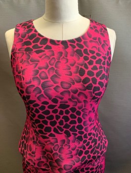 Womens, Suit, Piece 3, N/L, Pink, Fuchsia Pink, Black, Polyester, Rayon, Animal Print, 36 B, Shell Top - Side Zipper, Sleeveless