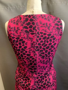 Womens, Suit, Piece 3, N/L, Pink, Fuchsia Pink, Black, Polyester, Rayon, Animal Print, 36 B, Shell Top - Side Zipper, Sleeveless