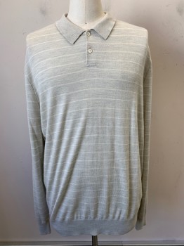 Polo By Ralph Laruen, Lt Gray, Cream, Silk, Cashmere, Stripes - Horizontal , L/S, C.A., 2 Buttons, Pullover